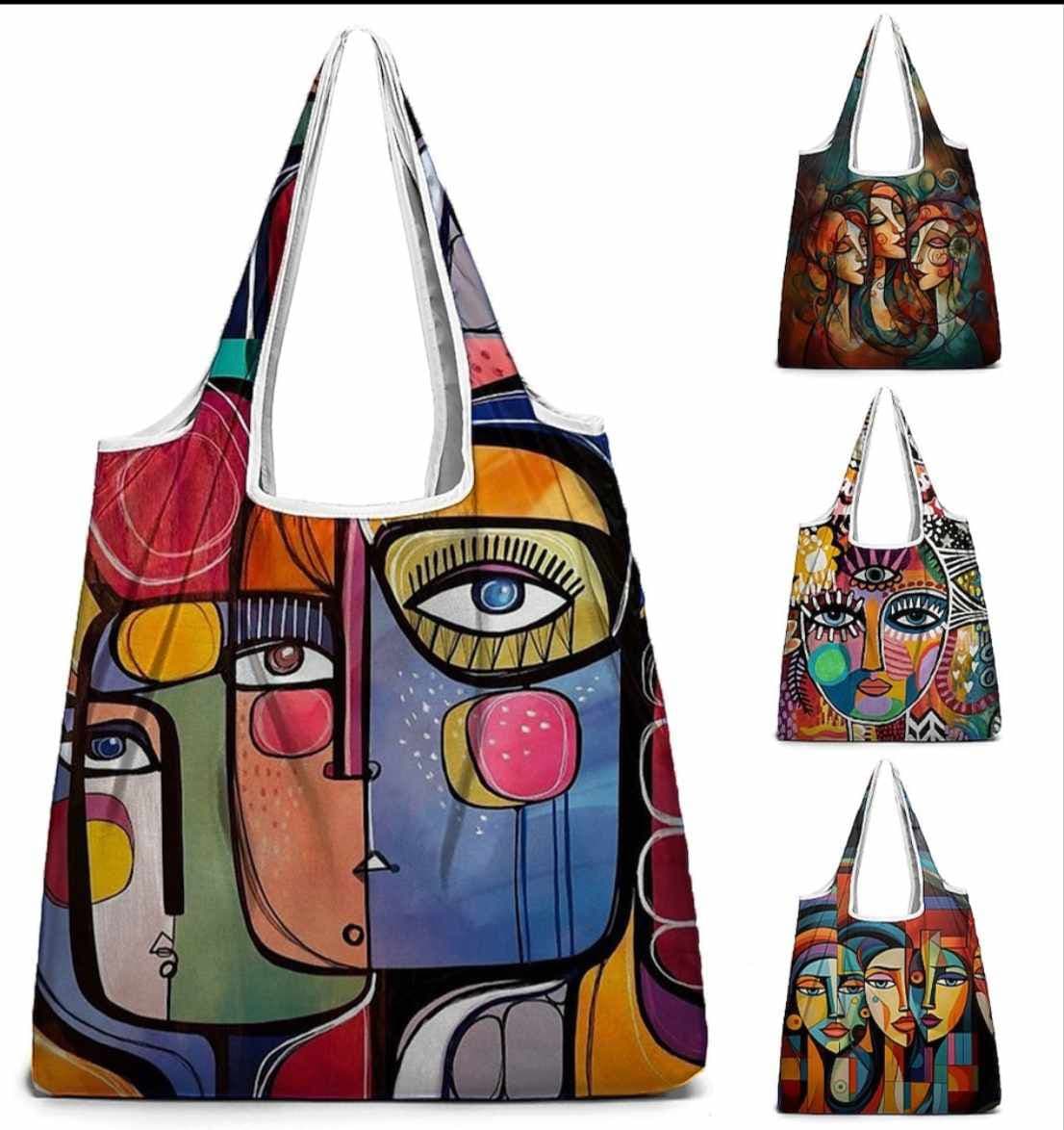 Colorful African-artwork-print tote bags collection