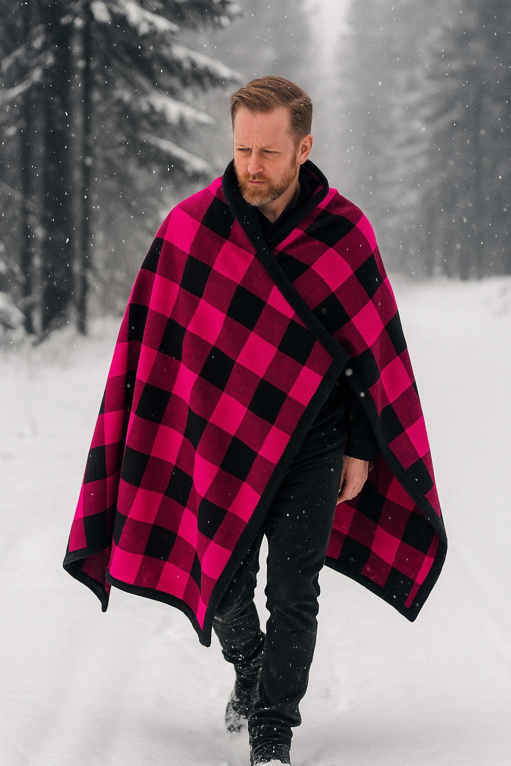 Pink Plaid Poncho - Image 1