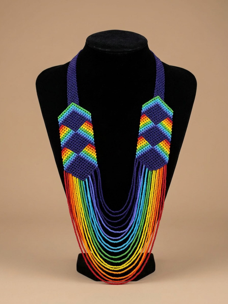Rainbow Diamond Beaded Statement Necklace
