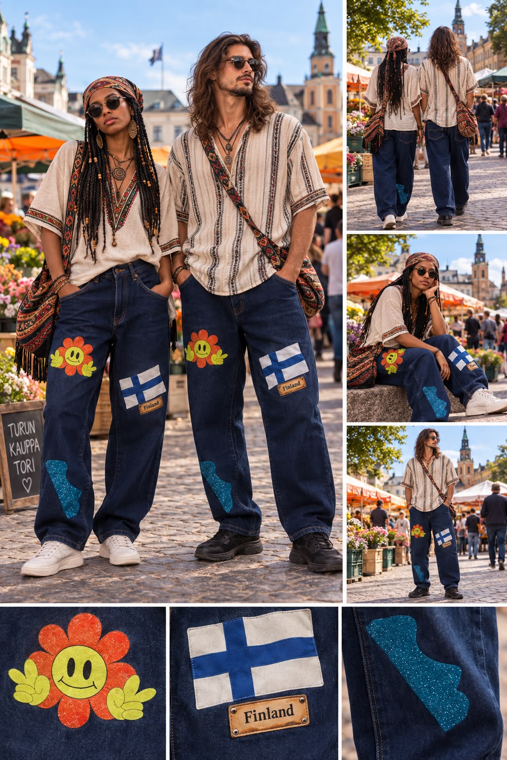 Upcycled Printed Denim Pieces - Image 1